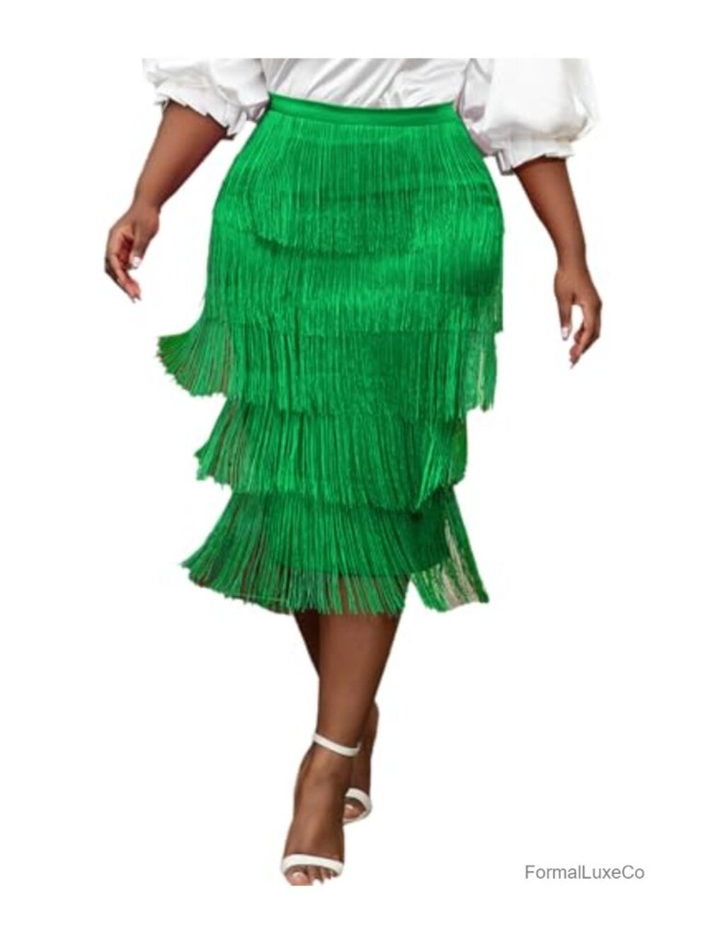 High Waist Tiered Fringe Bodycon Pencil Midi Skirt Slim Fit Zip